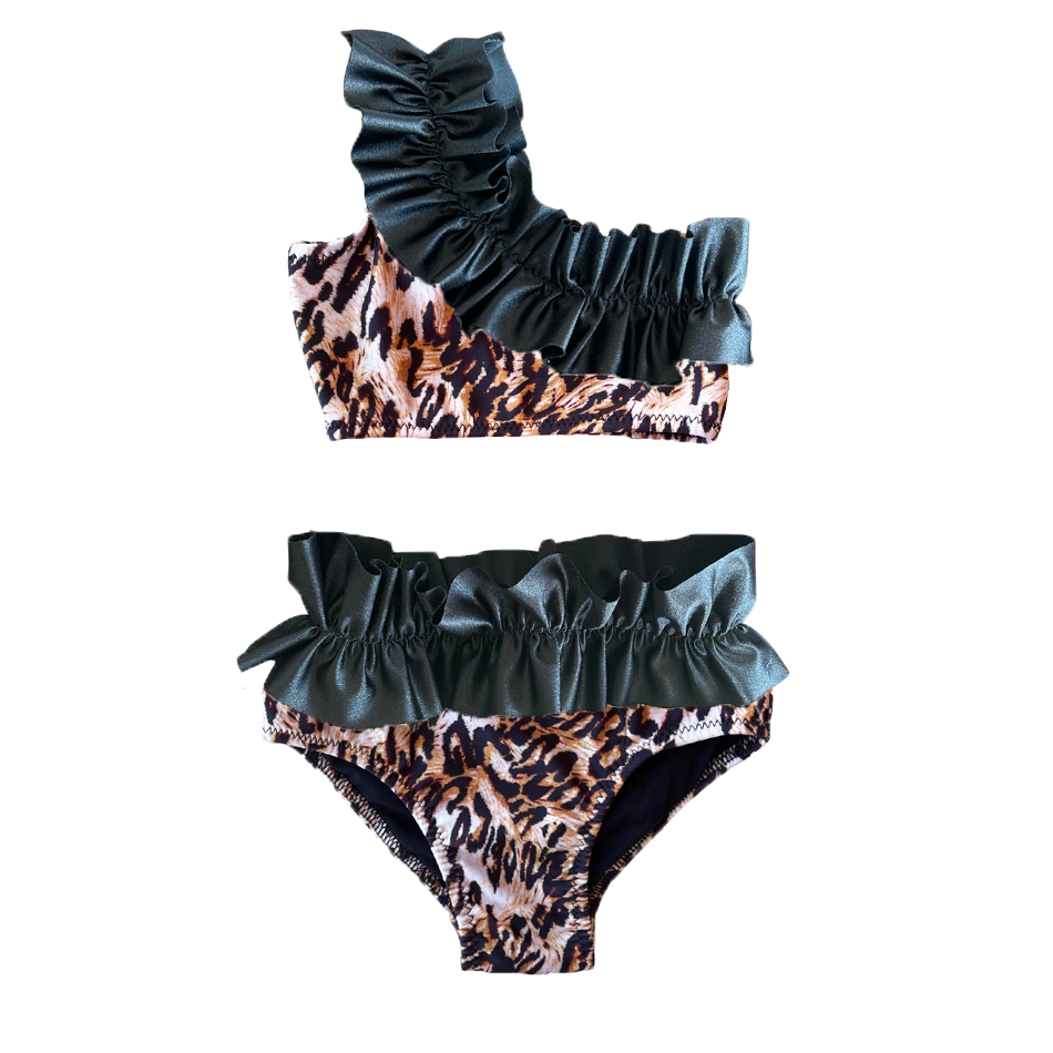 One-shoulder leopard bikini for girls
