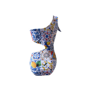 One-shoulder trikini for girls with Sicilian print - majolica 