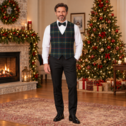 Gilet in tartan scozzese blu e verde a righe con papillon adulto