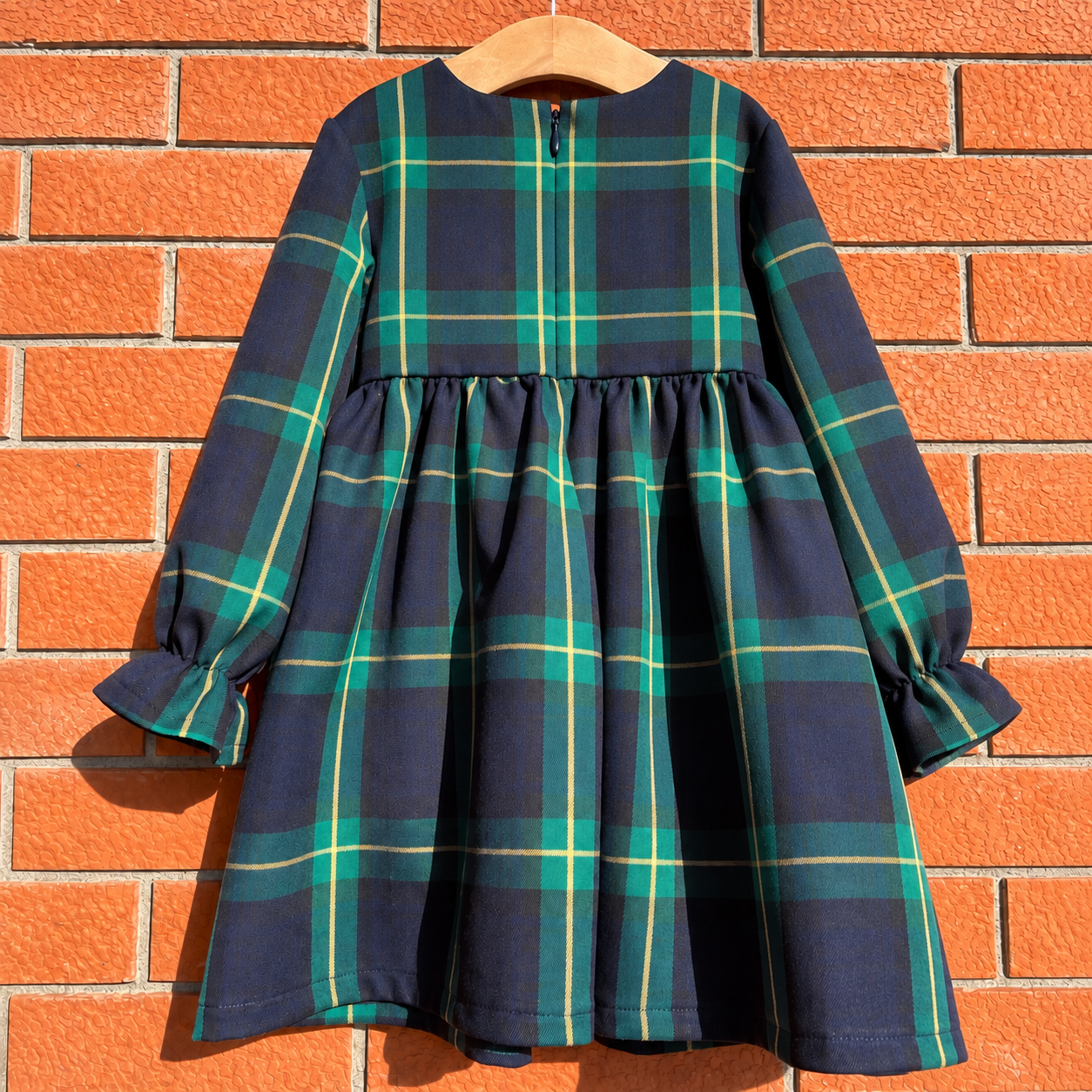 Blue and green tartan bow dress